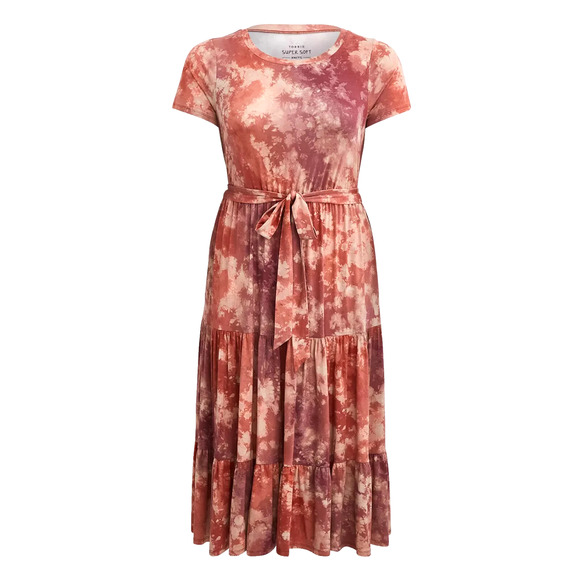 Torrid Super Soft Tie Dyed Tiered Boho Prairie Peasant Tie Waist Midi Dress 00 - Picture 1 of 10